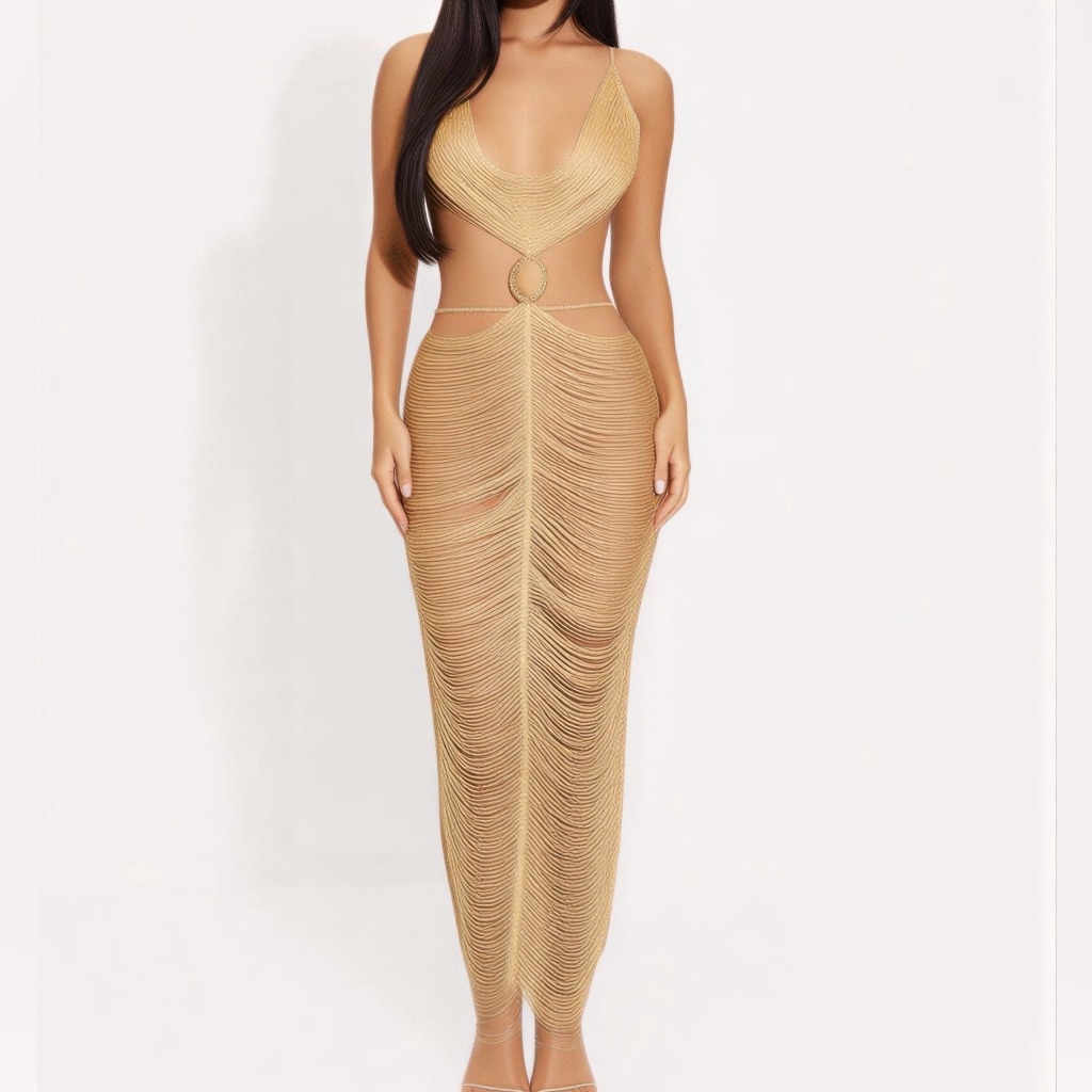 Metallic Cut Open Back Maxi Dress